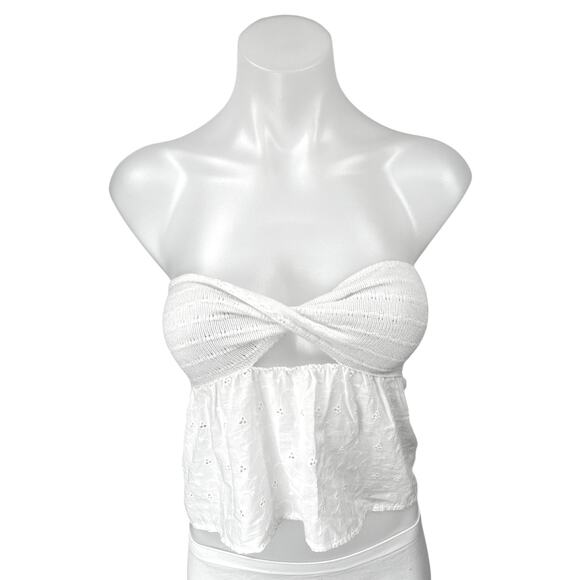 Subdued White Strapless Sleeveless Cutout Eyelet Crochet Crop Tube Tank Top S - Picture 1 of 4